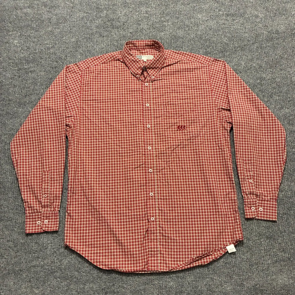 La Gaviotta Mens Button Down Shirt‎ Size 7 Red Plaid 100% Cotton Long Sleeve